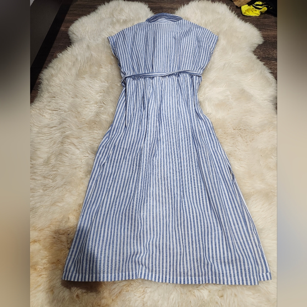 Molly Bracken Blue & White Striped Midi Shirt Dress - Picture 5 of 5